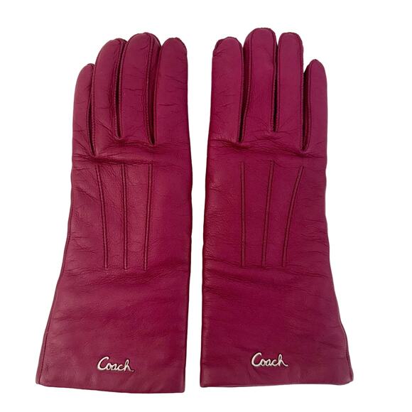 Coach Leather Gloves Cashmere Lining in Cranberry | Size: 7 - Picture 1 of 8